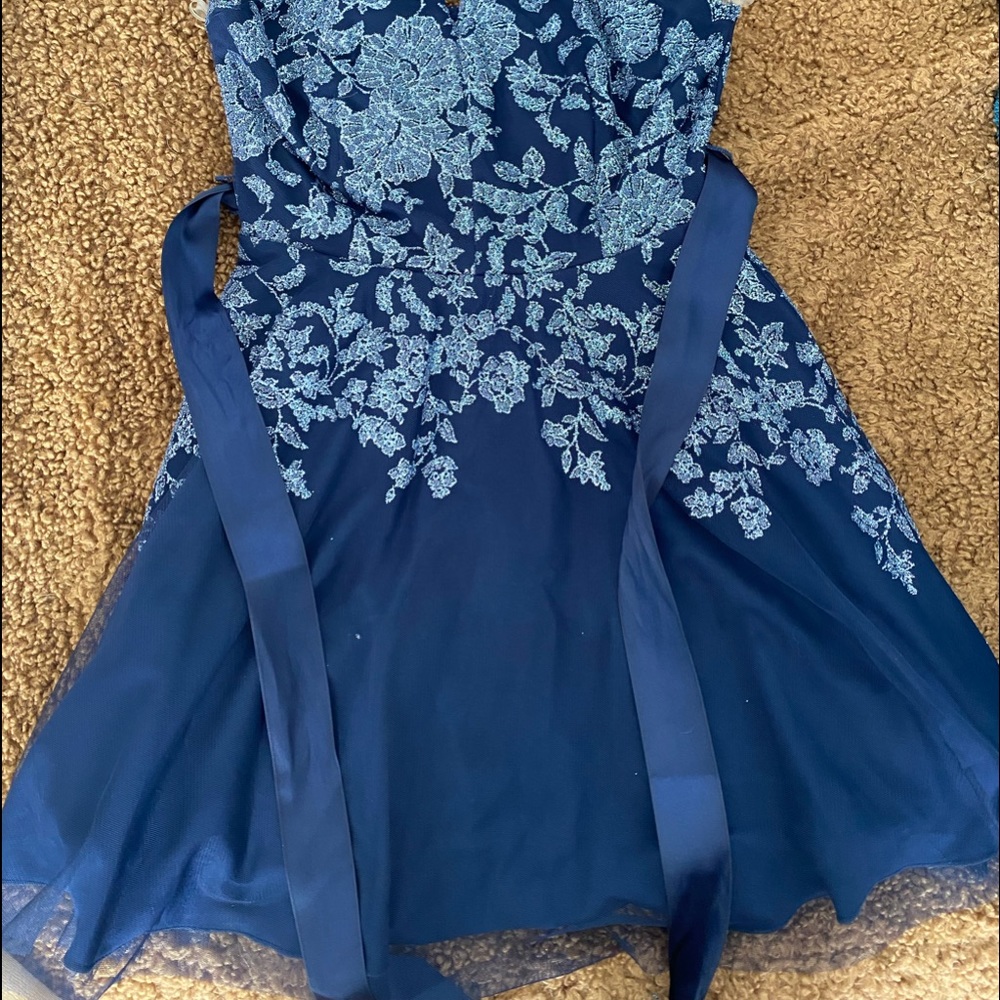 Navy blue sparkly homecoming dress